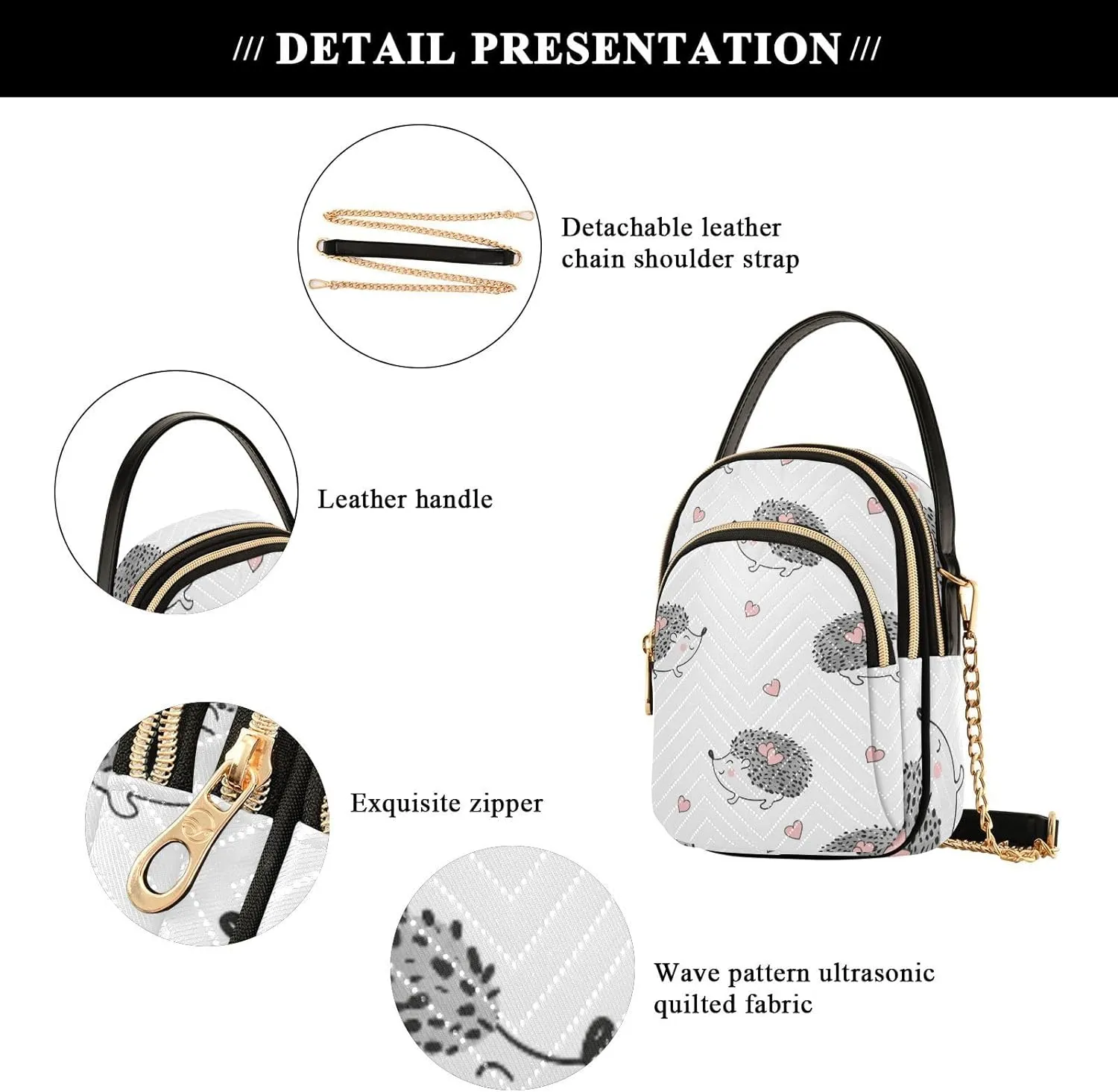 Women's Wave Cross Body Chest Bag, 52 inch Gold Chain Shoulder Handbag Purse