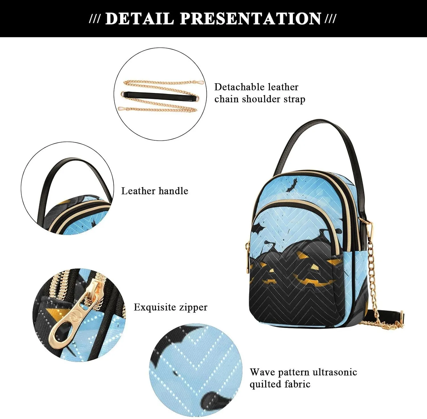 Women's Wave Cross Body Chest Bag, 52 inch Gold Chain Shoulder Handbag Purse