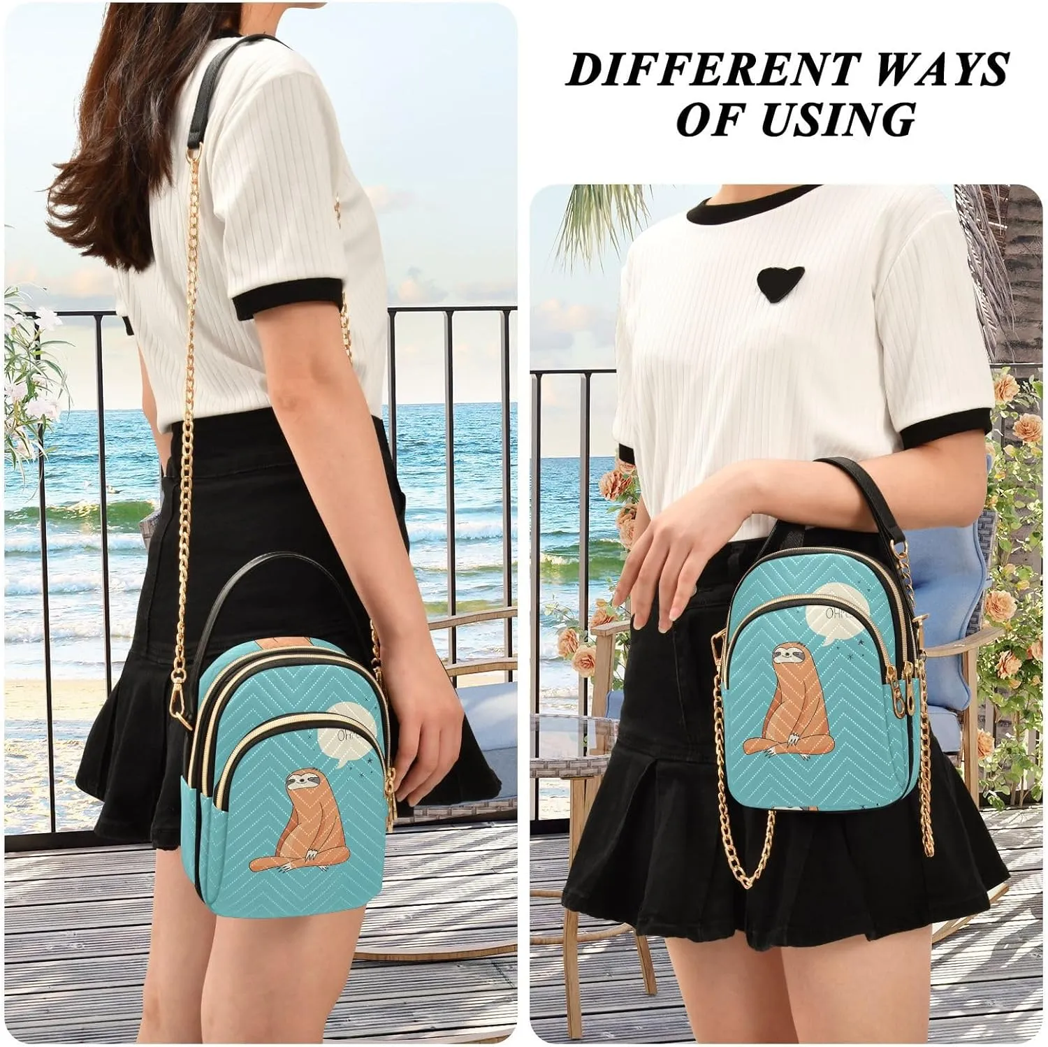 Women's Wave Cross Body Chest Bag, 52 inch Gold Chain Shoulder Handbag Purse