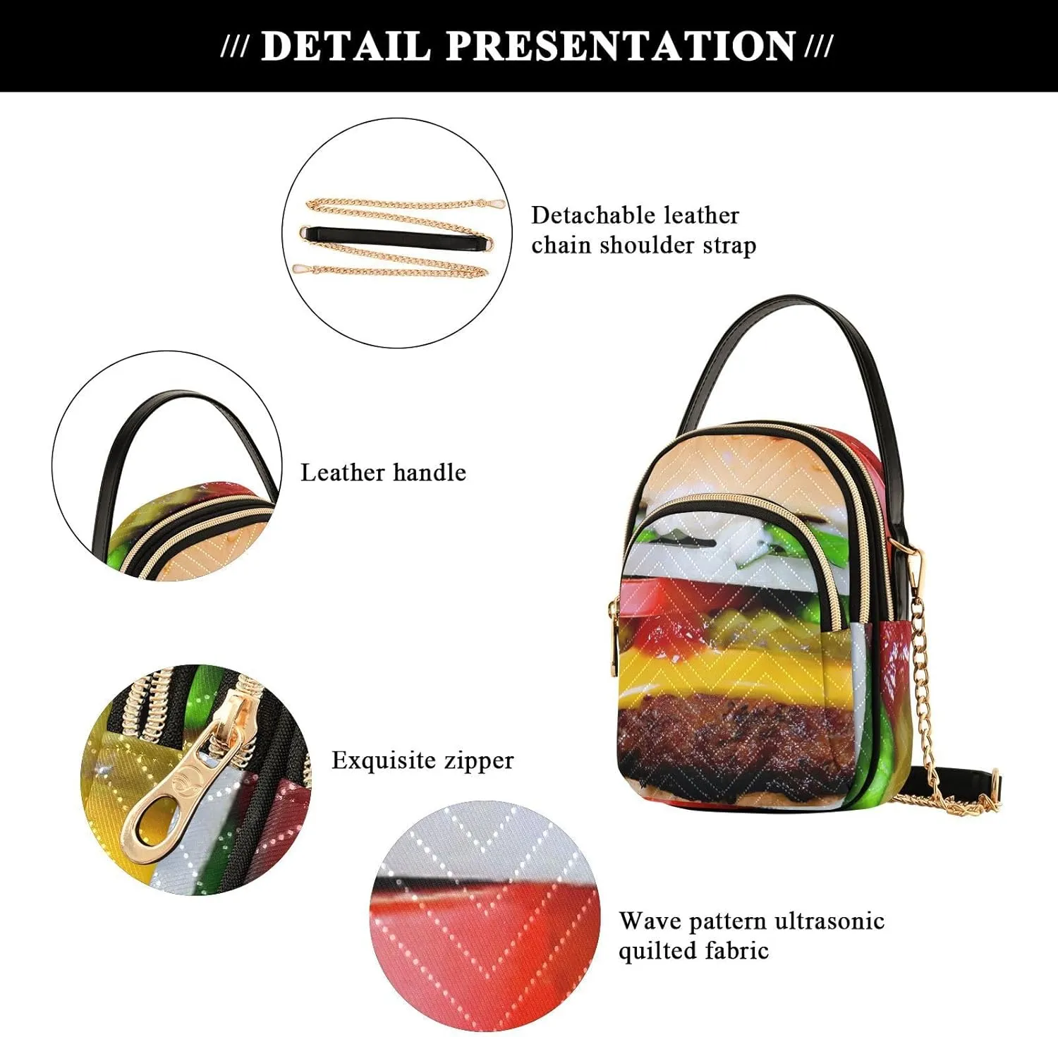 Women's Wave Cross Body Chest Bag, 52 inch Gold Chain Shoulder Handbag Purse