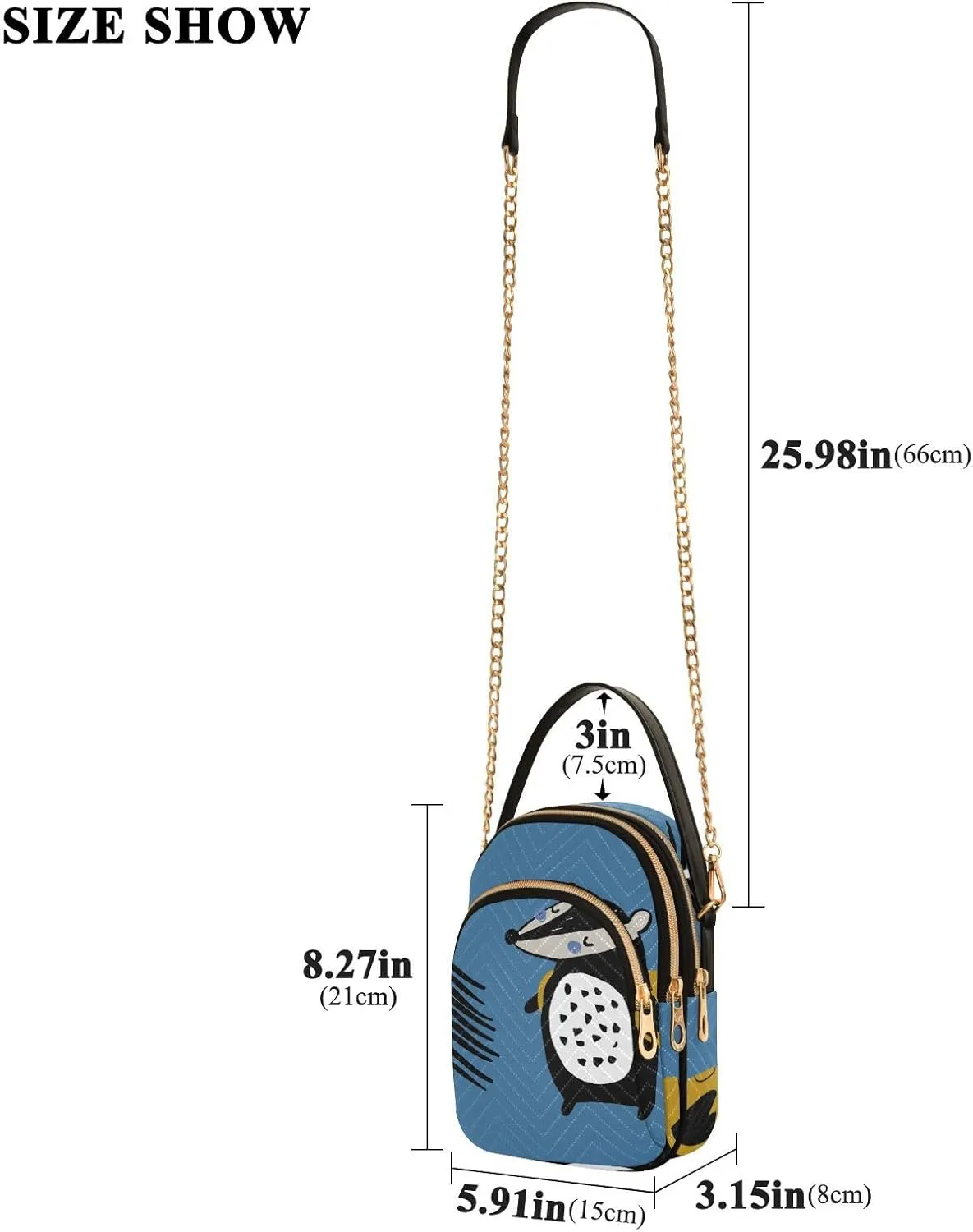Women's Wave Cross Body Chest Bag, 52 inch Gold Chain Shoulder Handbag Purse