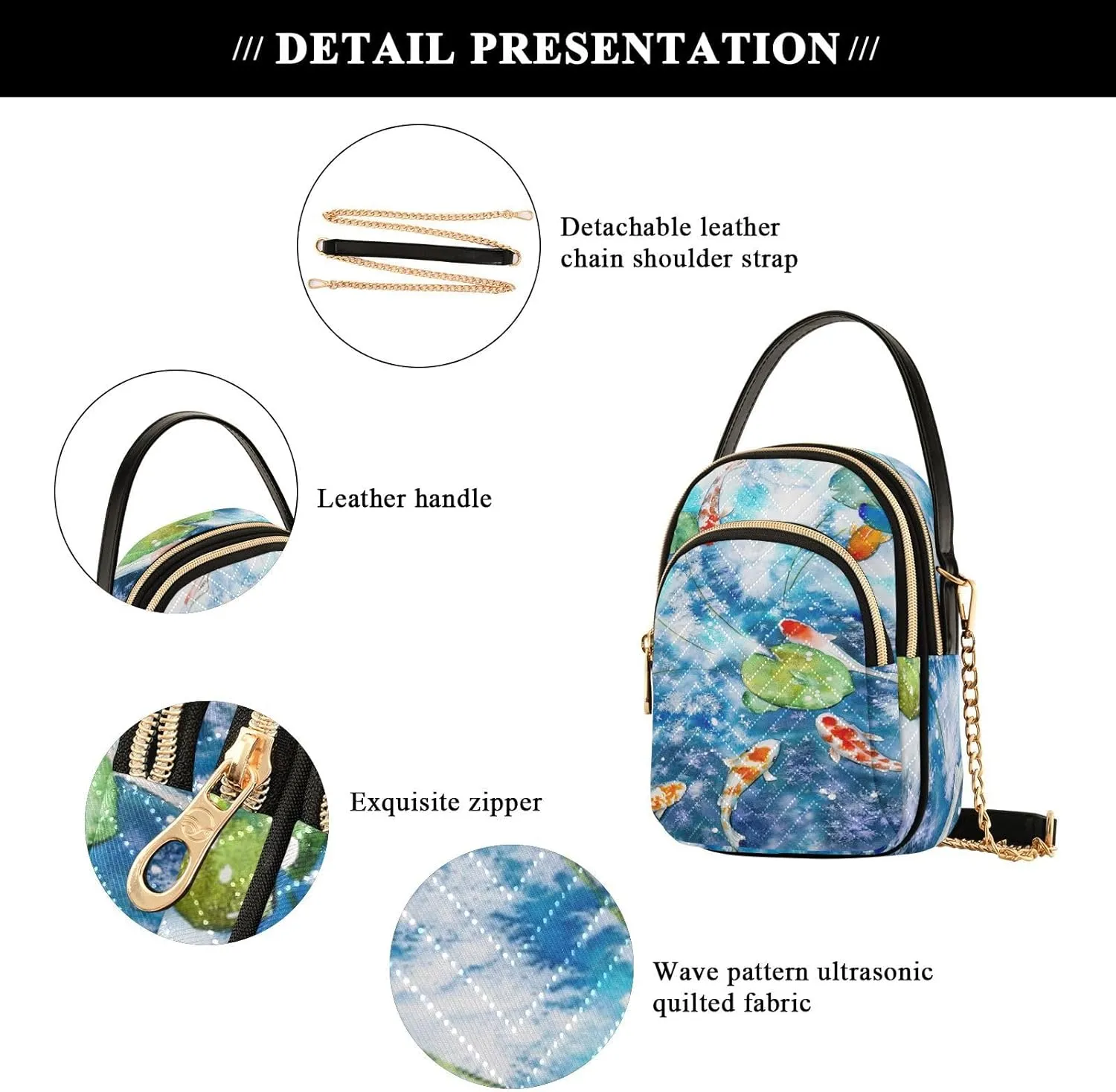 Women's Wave Cross Body Chest Bag, 52 inch Gold Chain Shoulder Handbag Purse