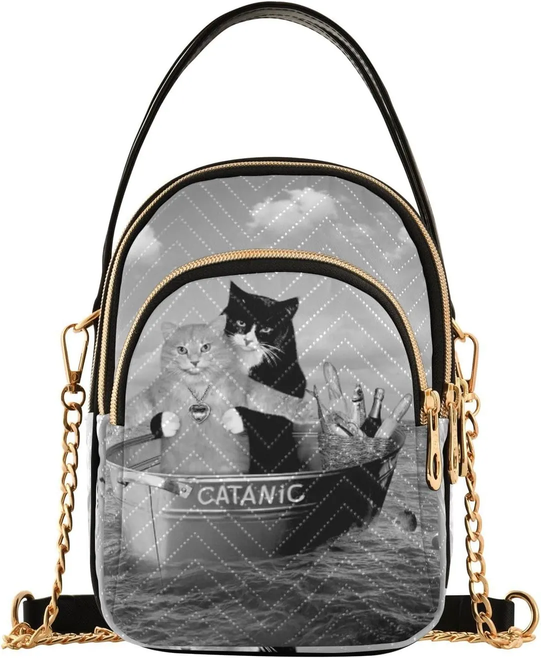Women's Wave Cross Body Chest Bag, 52 inch Gold Chain Shoulder Handbag Purse
