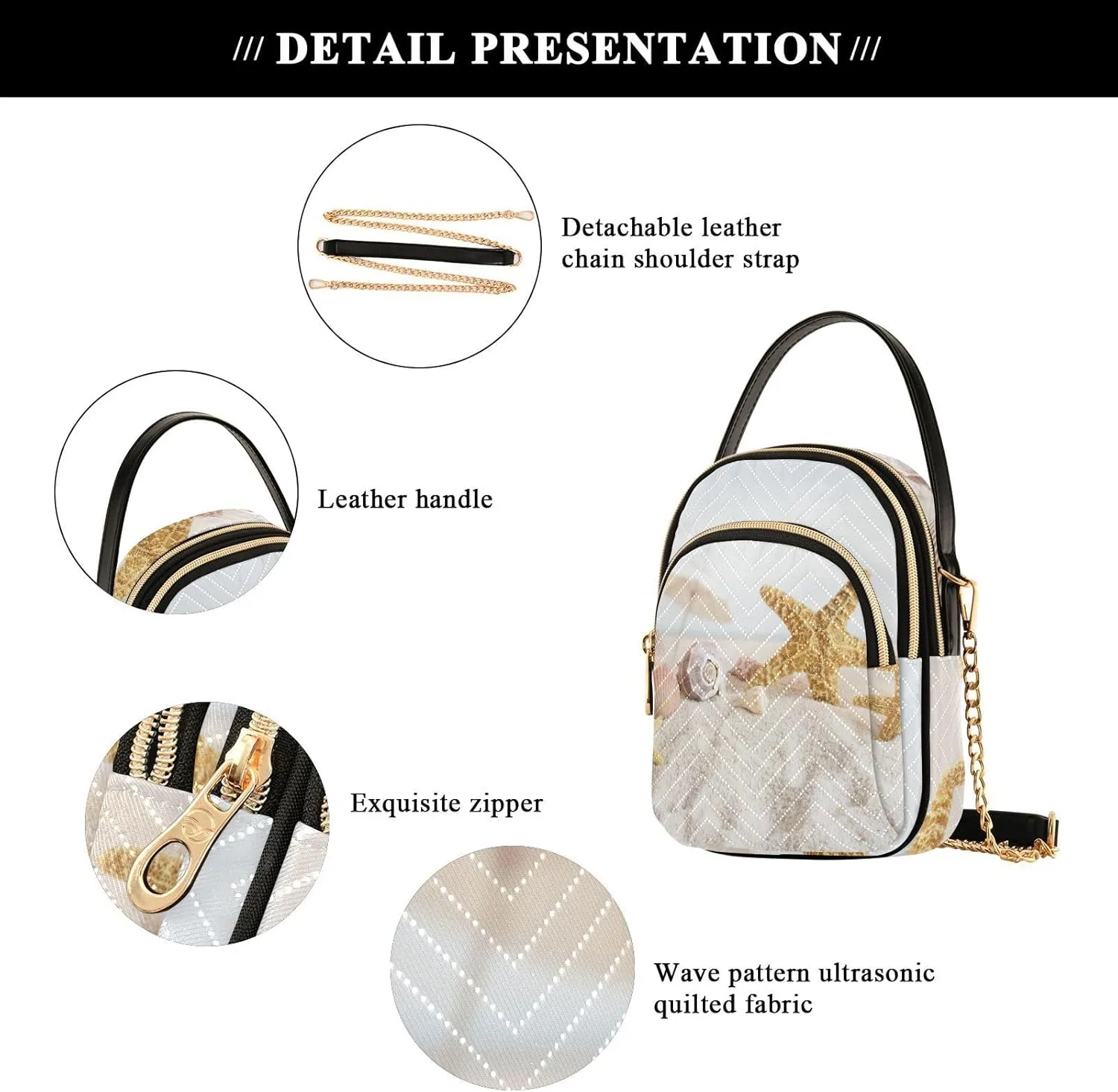 Women's Wave Cross Body Chest Bag, 52 inch Gold Chain Shoulder Handbag Purse