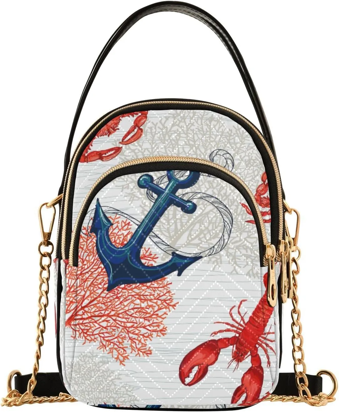 Women's Wave Cross Body Chest Bag, 52 inch Gold Chain Shoulder Handbag Purse