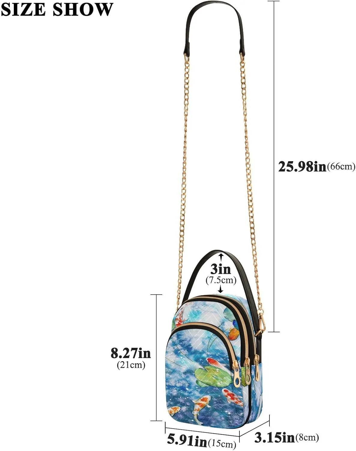 Women's Wave Cross Body Chest Bag, 52 inch Gold Chain Shoulder Handbag Purse