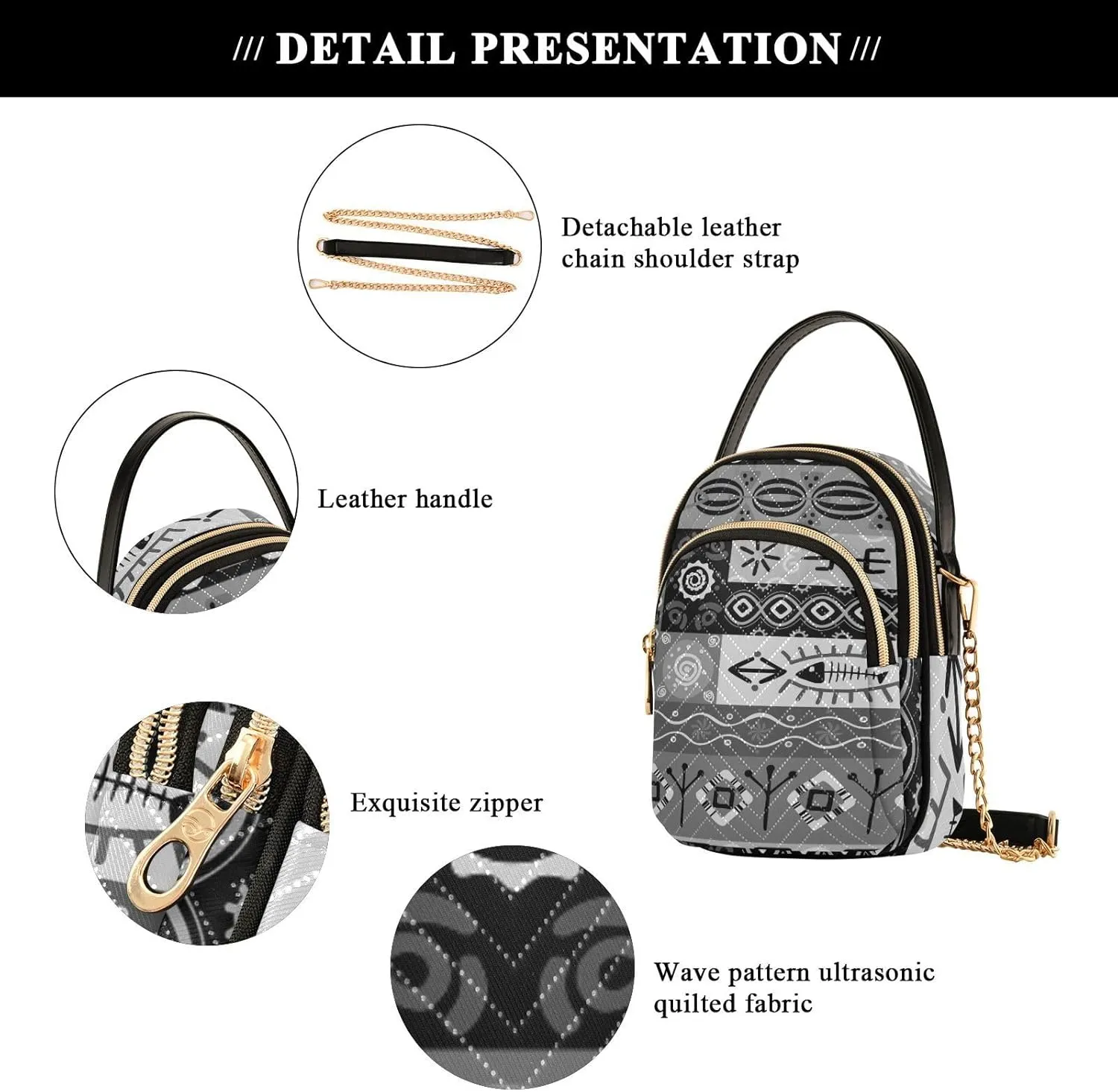 Women's Wave Cross Body Chest Bag, 52 inch Gold Chain Shoulder Handbag Purse