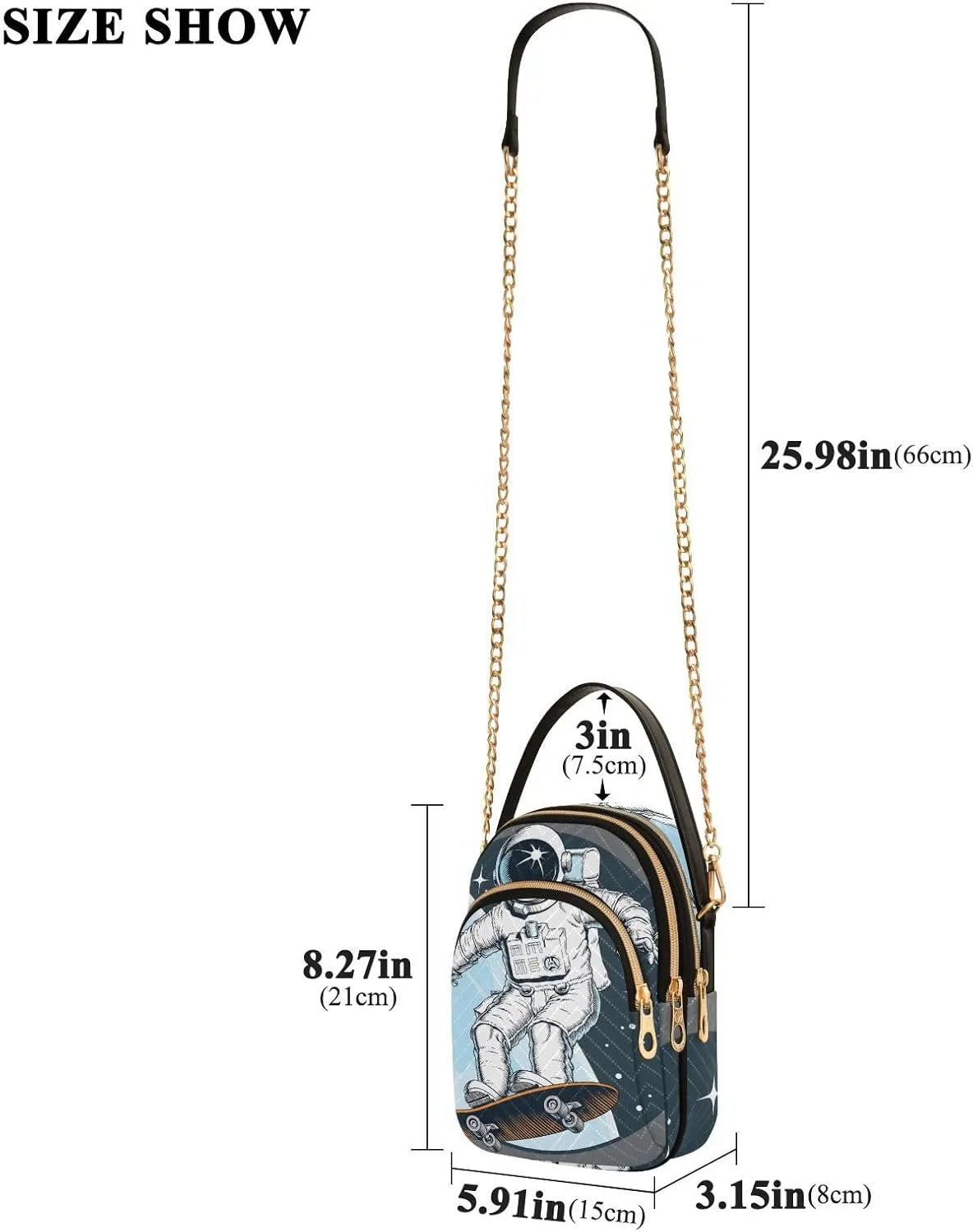 Women's Wave Cross Body Chest Bag, 52 inch Gold Chain Shoulder Handbag Purse