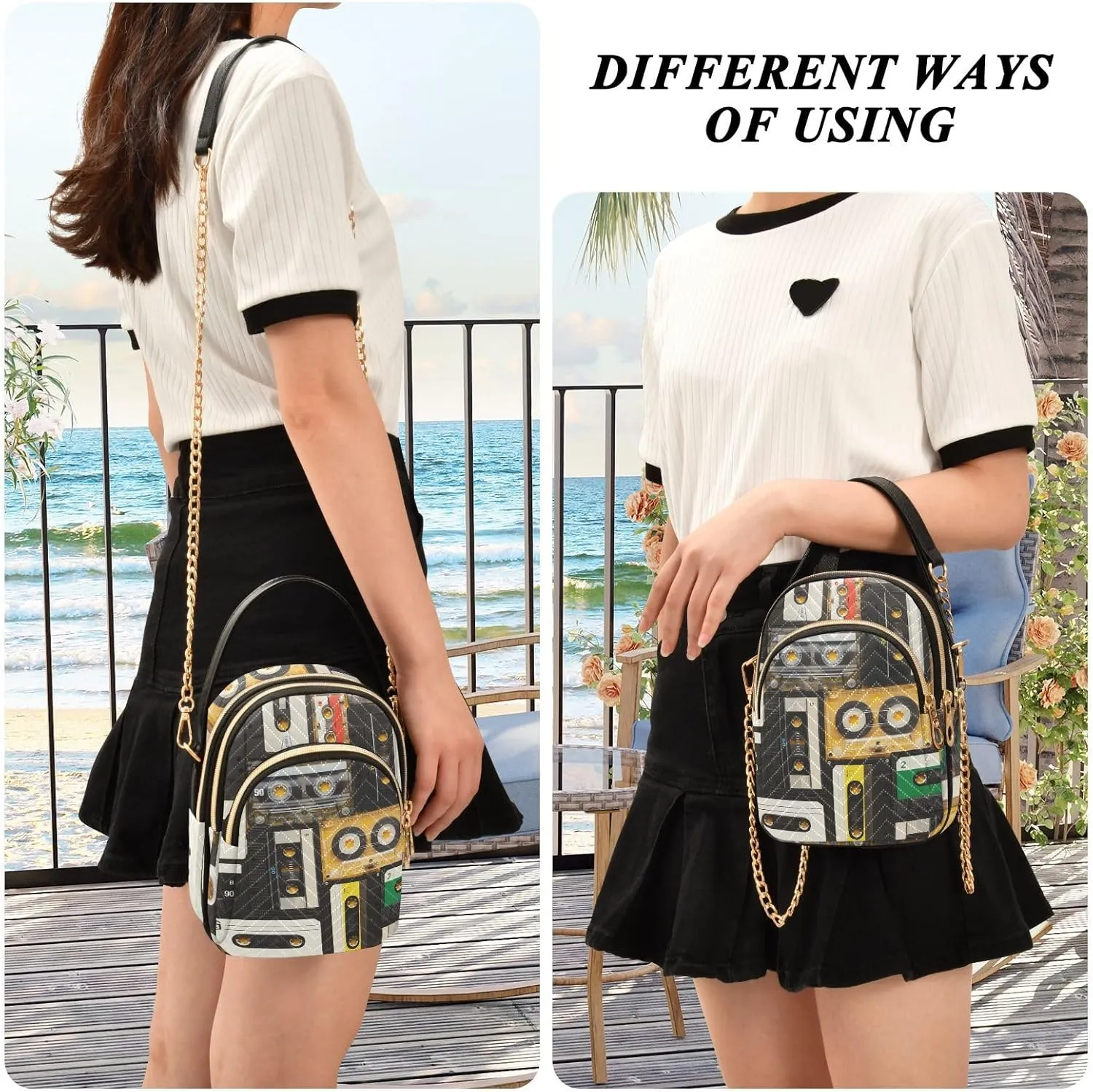 Women's Wave Cross Body Chest Bag, 52 inch Gold Chain Shoulder Handbag Purse