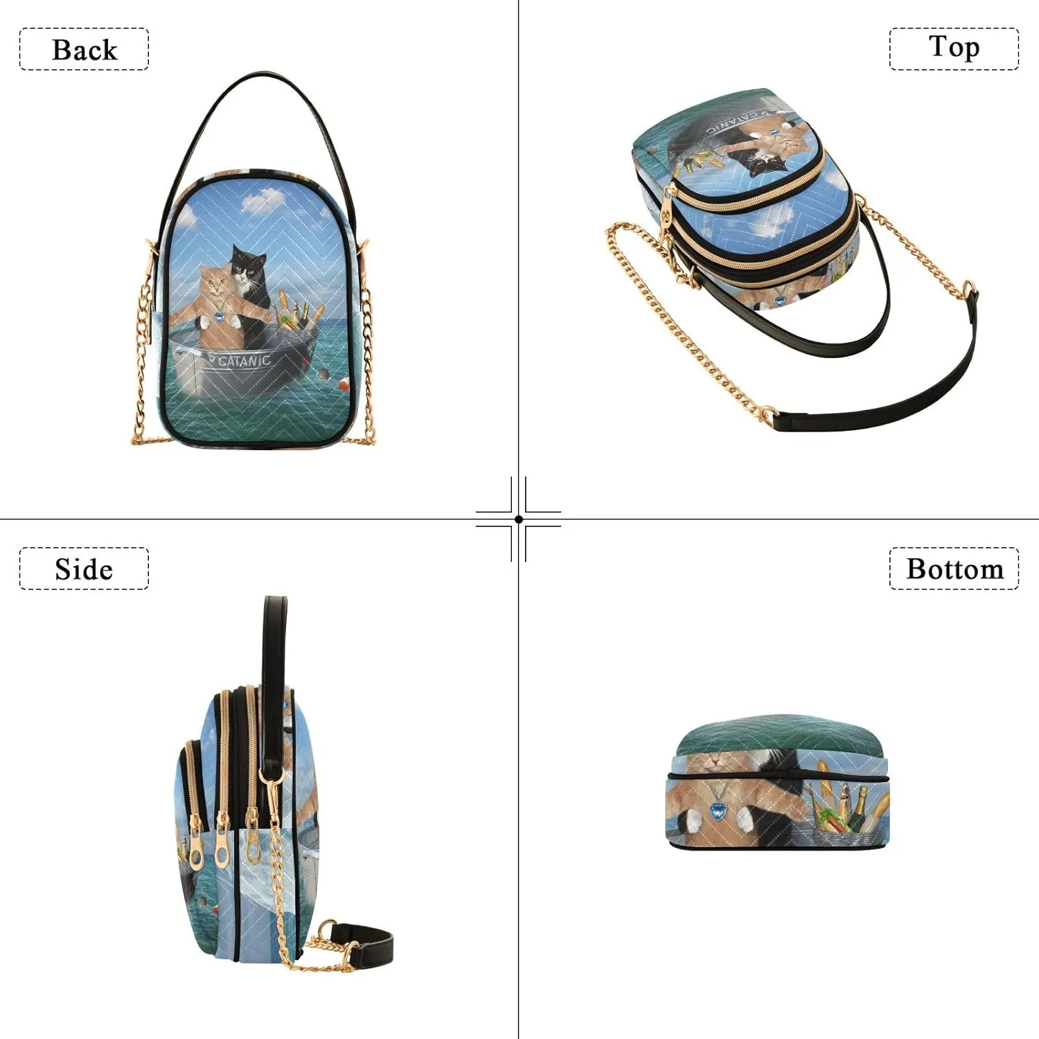 Women's Wave Cross Body Chest Bag, 52 inch Gold Chain Shoulder Handbag Purse