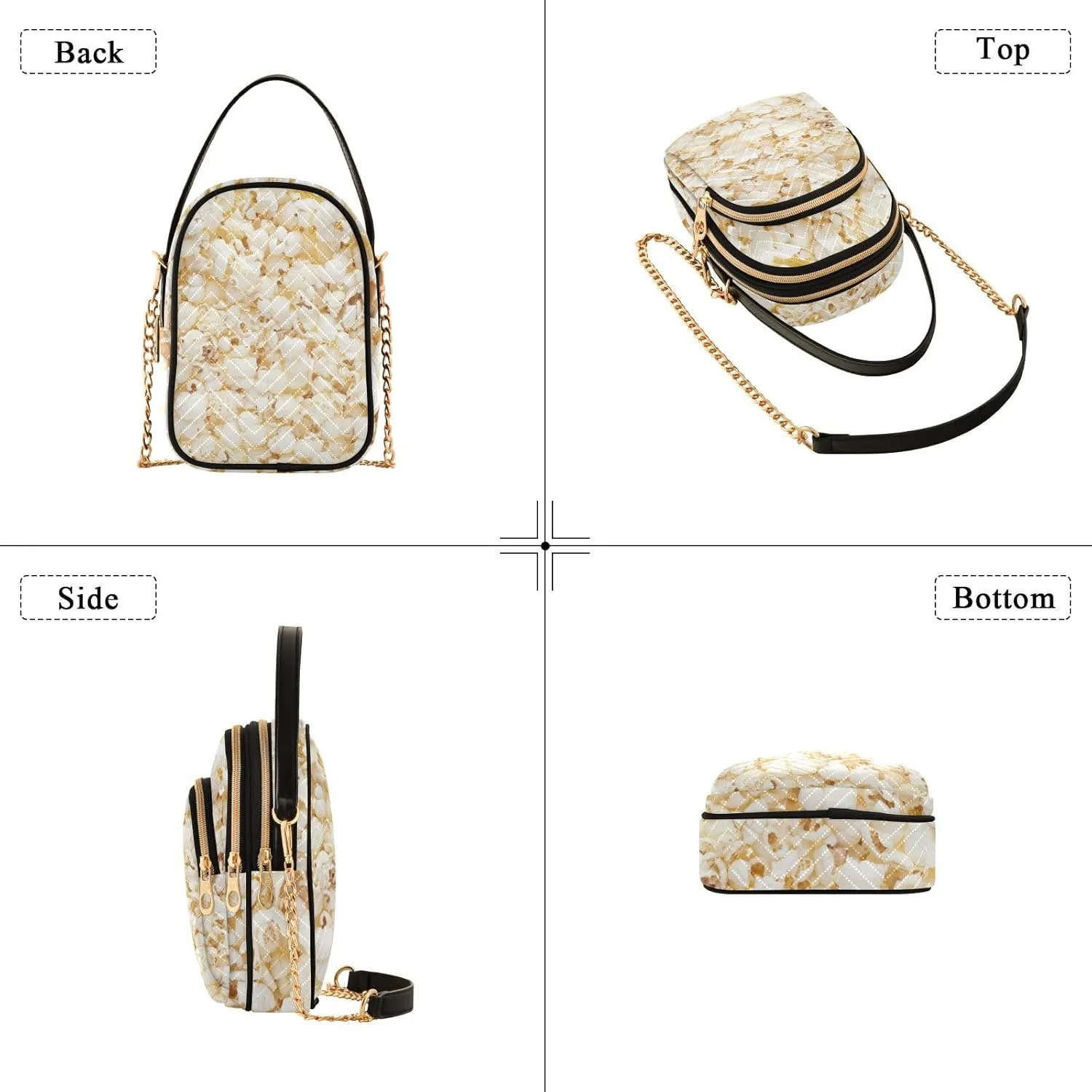 Women's Wave Cross Body Chest Bag, 52 inch Gold Chain Shoulder Handbag Purse