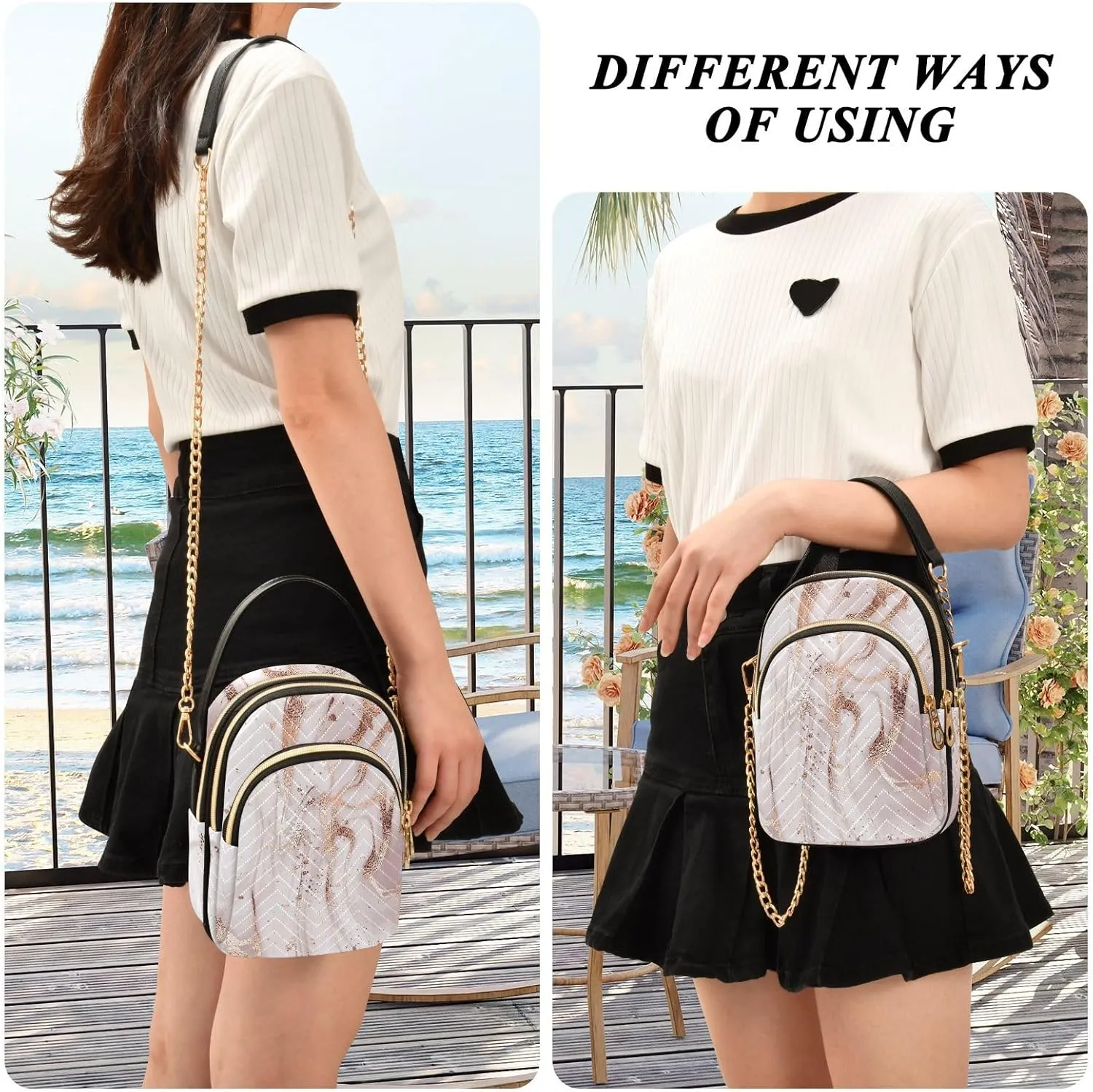 Women's Wave Cross Body Chest Bag, 52 inch Gold Chain Shoulder Handbag Purse