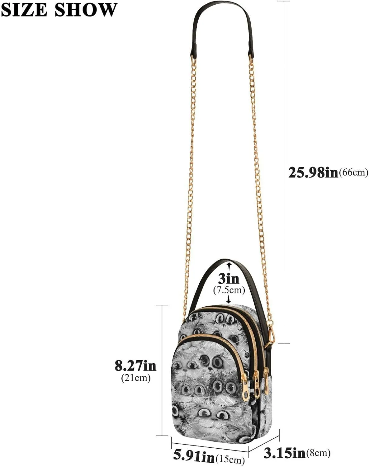 Women's Wave Cross Body Chest Bag, 52 inch Gold Chain Shoulder Handbag Purse
