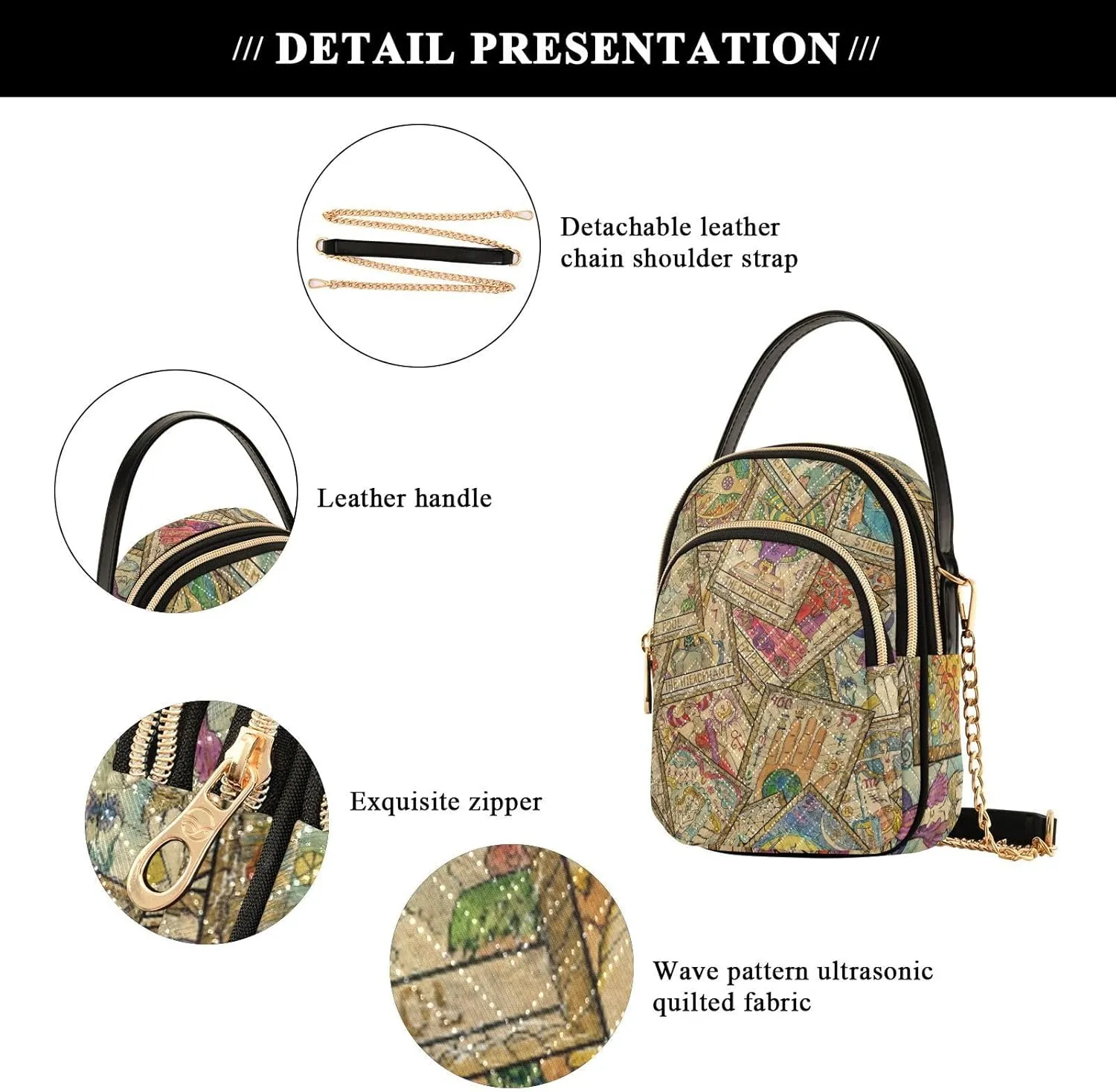 Women's Wave Cross Body Chest Bag, 52 inch Gold Chain Shoulder Handbag Purse