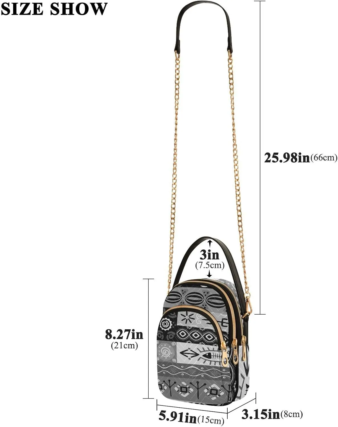 Women's Wave Cross Body Chest Bag, 52 inch Gold Chain Shoulder Handbag Purse