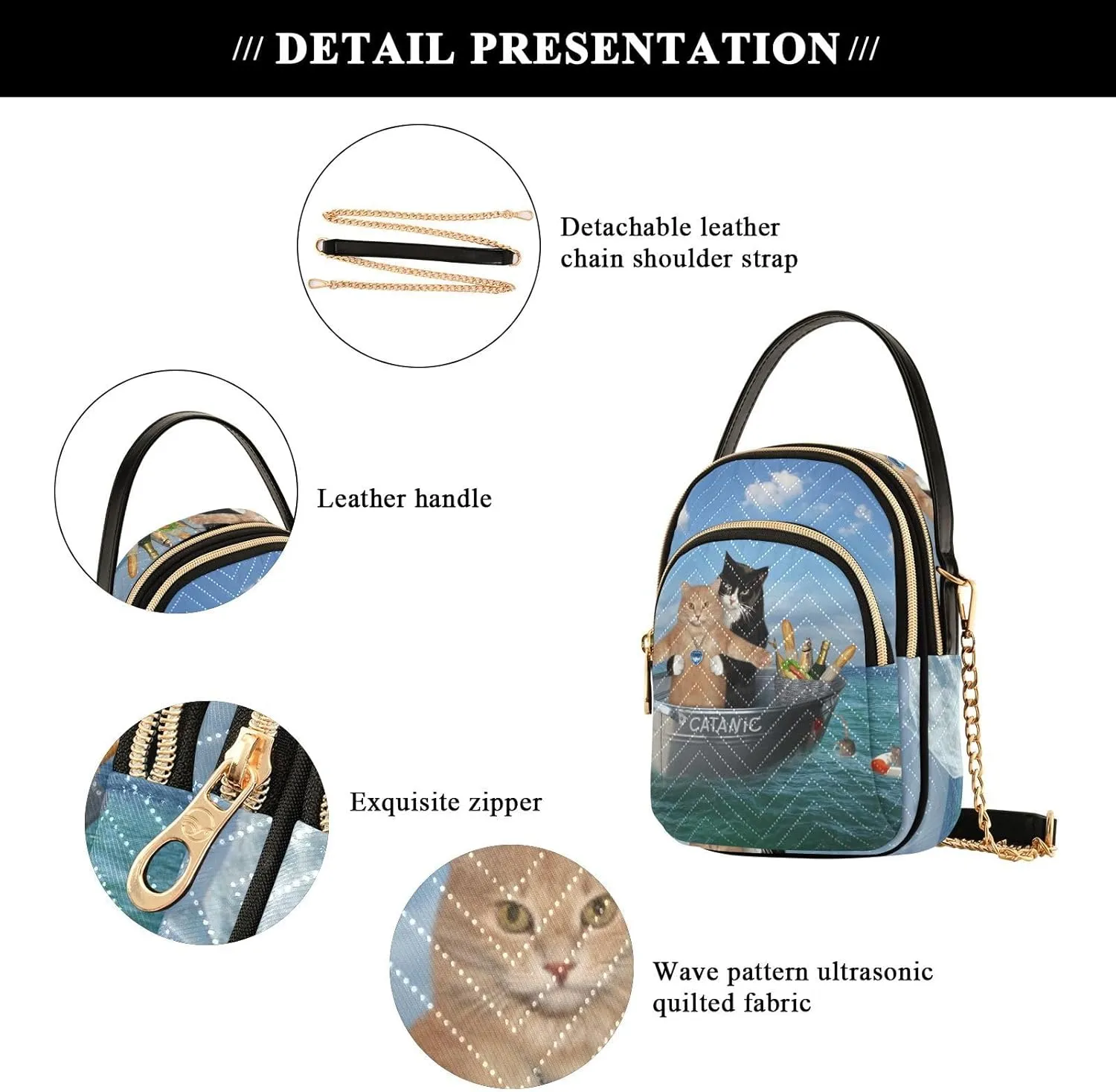 Women's Wave Cross Body Chest Bag, 52 inch Gold Chain Shoulder Handbag Purse