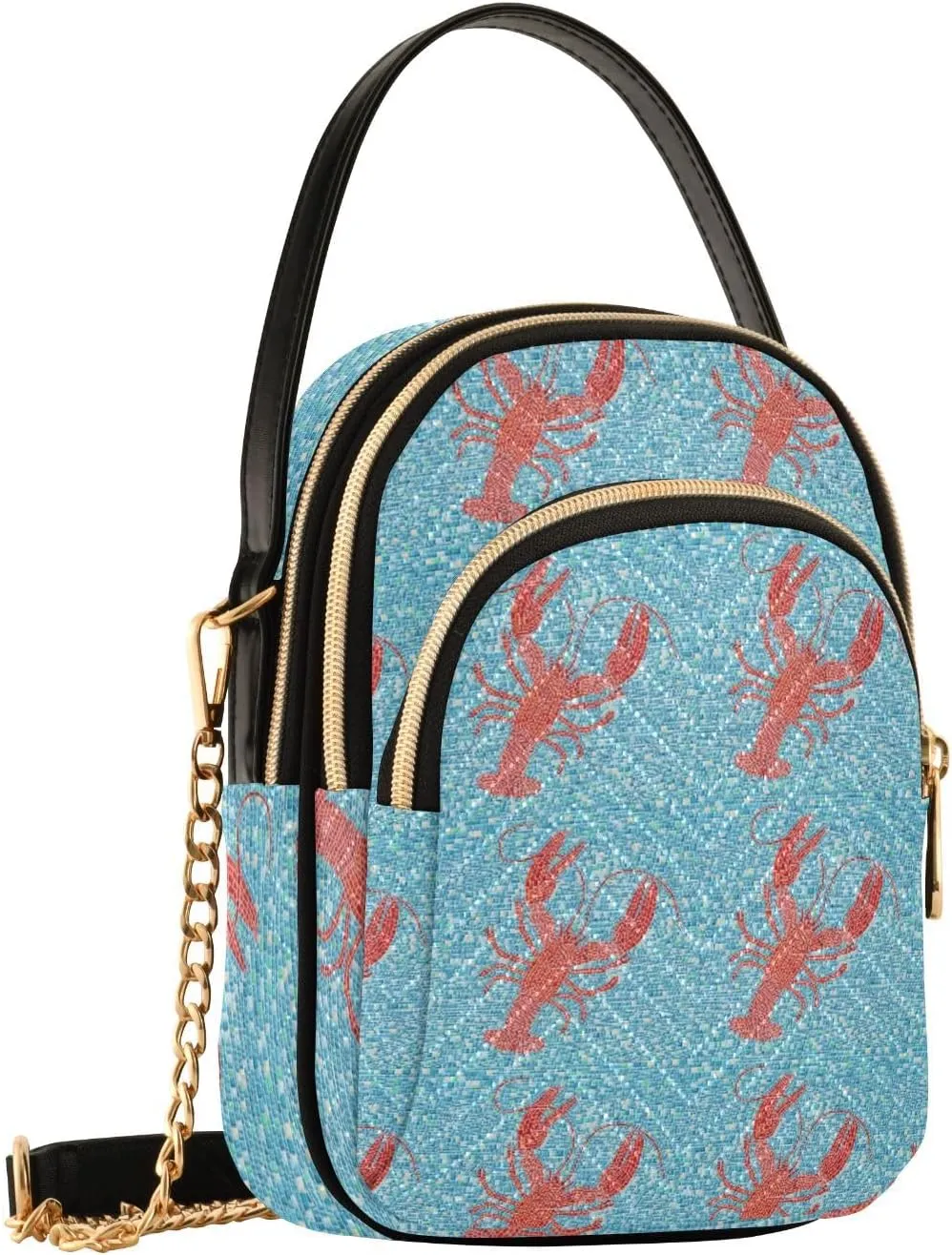 Women's Wave Cross Body Chest Bag, 52 inch Gold Chain Shoulder Handbag Purse
