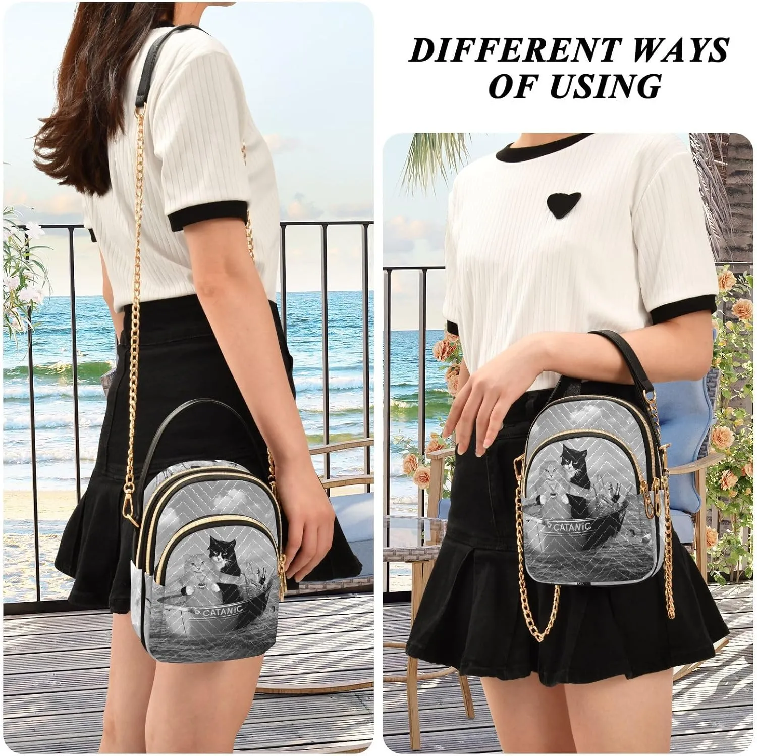 Women's Wave Cross Body Chest Bag, 52 inch Gold Chain Shoulder Handbag Purse