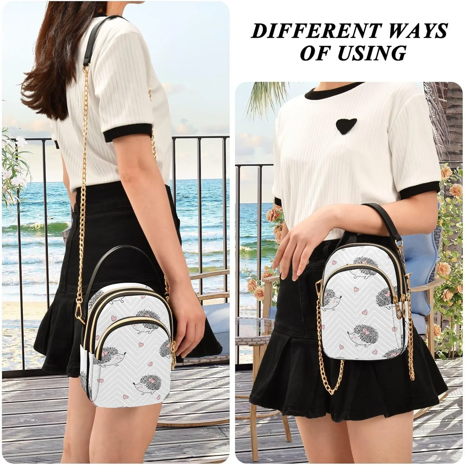 Women's Wave Cross Body Chest Bag, 52 inch Gold Chain Shoulder Handbag Purse