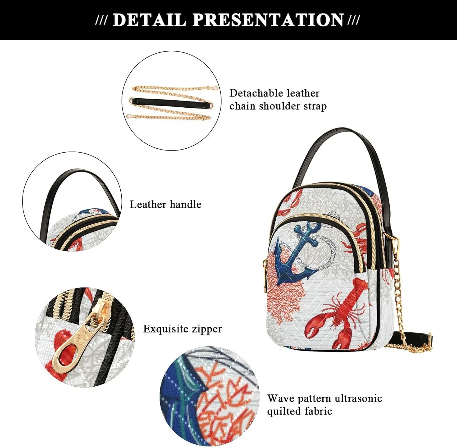 Women's Wave Cross Body Chest Bag, 52 inch Gold Chain Shoulder Handbag Purse