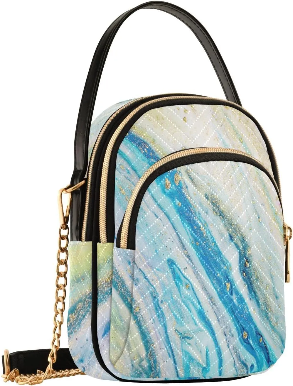 Women's Wave Cross Body Chest Bag, 52 inch Gold Chain Shoulder Handbag Purse