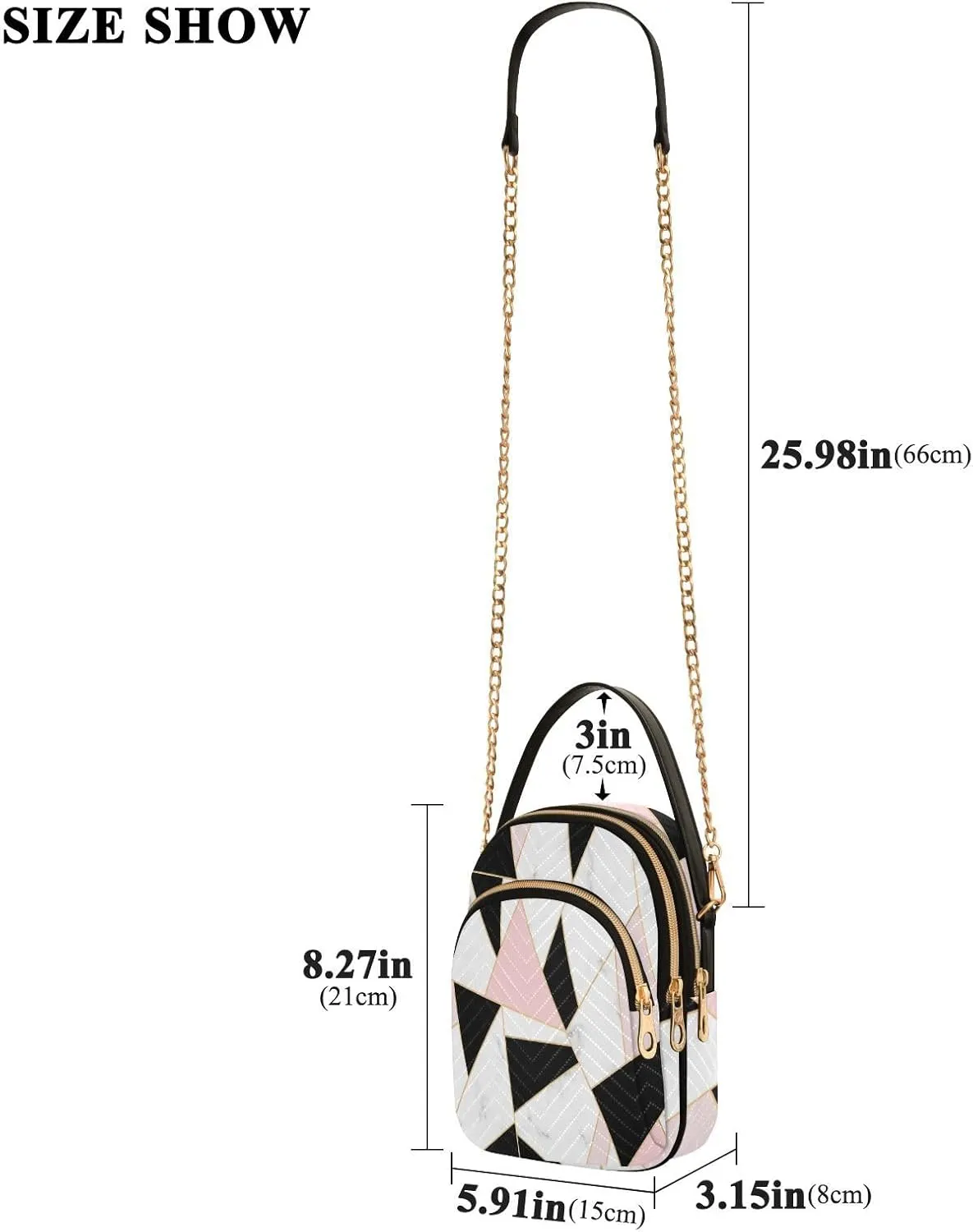Women's Wave Cross Body Chest Bag, 52 inch Gold Chain Shoulder Handbag Purse