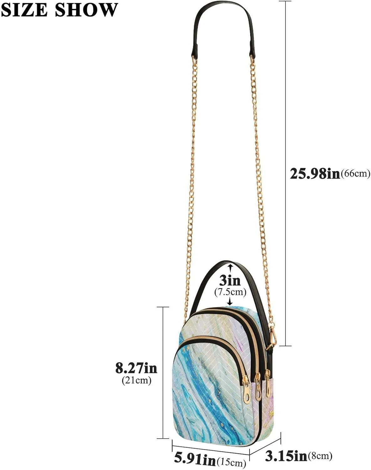 Women's Wave Cross Body Chest Bag, 52 inch Gold Chain Shoulder Handbag Purse