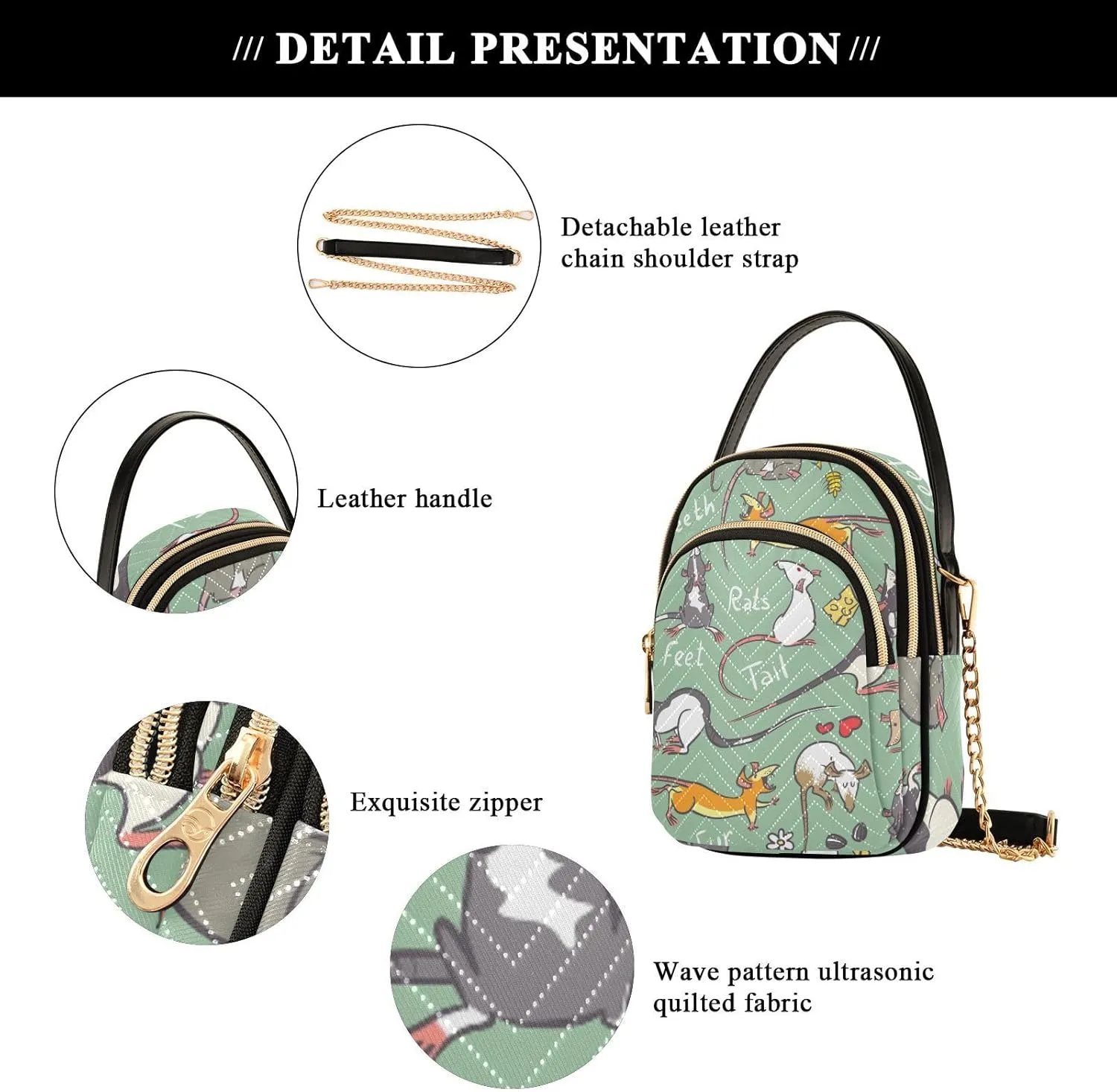 Women's Wave Cross Body Chest Bag, 52 inch Gold Chain Shoulder Handbag Purse
