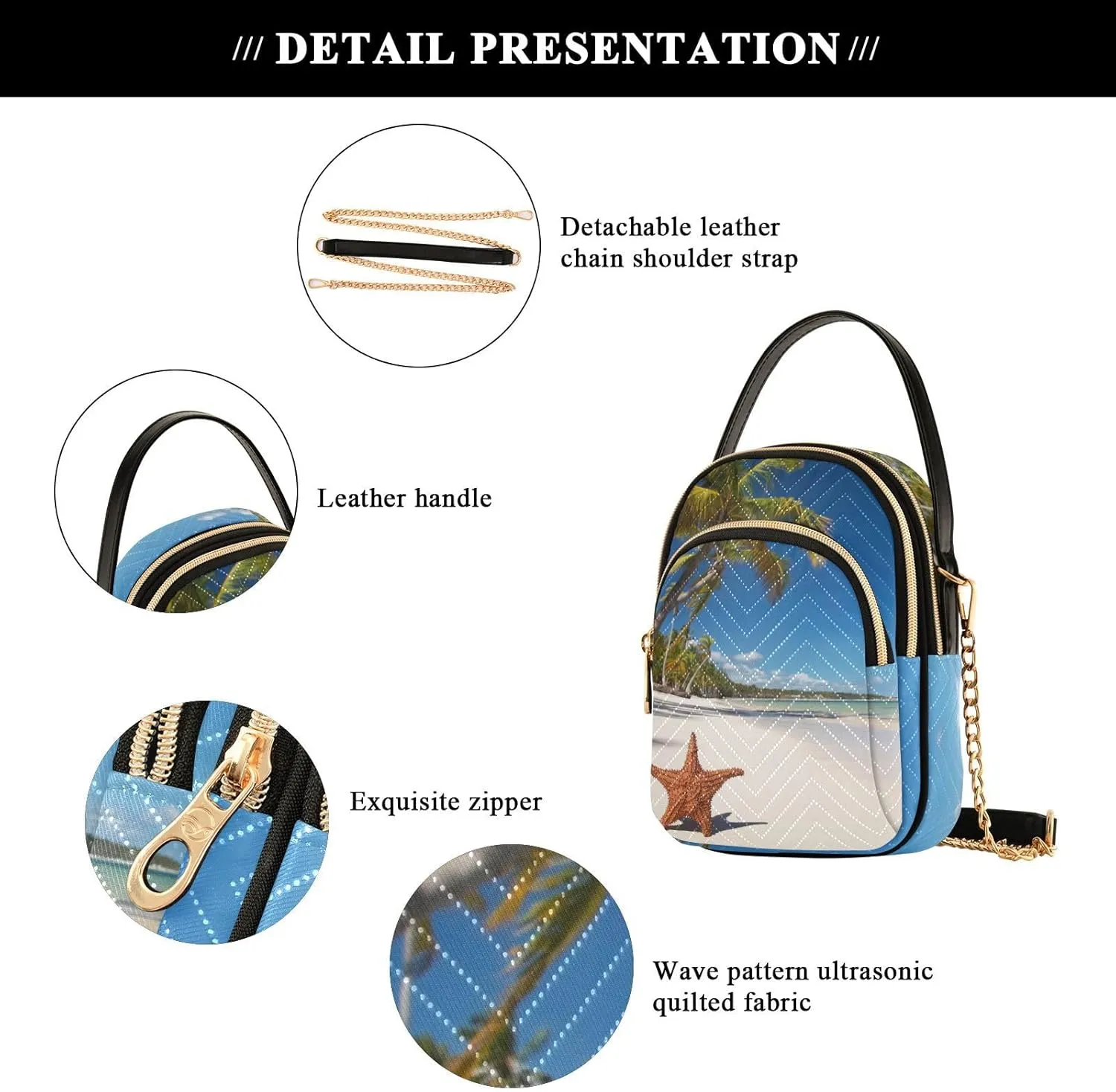 Women's Wave Cross Body Chest Bag, 52 inch Gold Chain Shoulder Handbag Purse
