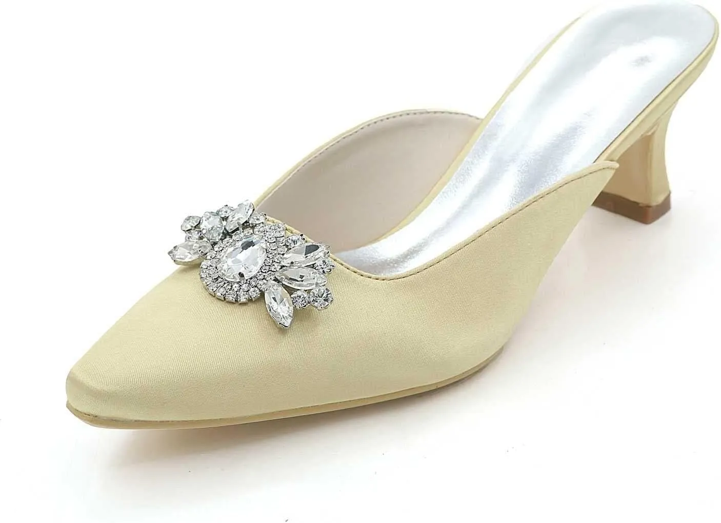 Womens Wedding Shoes Gerrit Heels for Women Pointed Toe - Kitten Heels Dress Wedding Heels Shoes for Women 2.16 Inch Slip on Prom Party Bridal Pump Shoes Ivory(Gold,3 UK)
