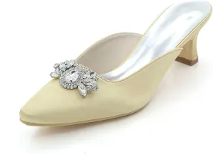 Womens Wedding Shoes Gerrit Heels for Women Pointed Toe - Kitten Heels Dress Wedding Heels Shoes for Women 2.16 Inch Slip on Prom Party Bridal Pump Shoes Ivory(Gold,3 UK)