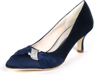 Womens Wedding Shoes NALoRa Women's Rhinestone Heeled Sandals Pointy Toe Stilettos High Heels Pointed Toe Slip on Pumps Wedding Shoes for Bridal Dress(Dark Blue,6.5 UK)