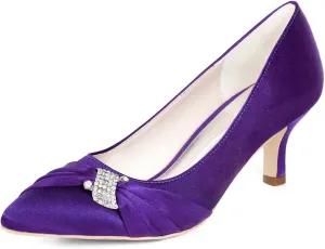 Womens Wedding Shoes NALoRa Women's Rhinestone Heeled Sandals Pointy Toe Stilettos High Heels Pointed Toe Slip on Pumps Wedding Shoes for Bridal Dress(Dark Purple,3.5 UK)