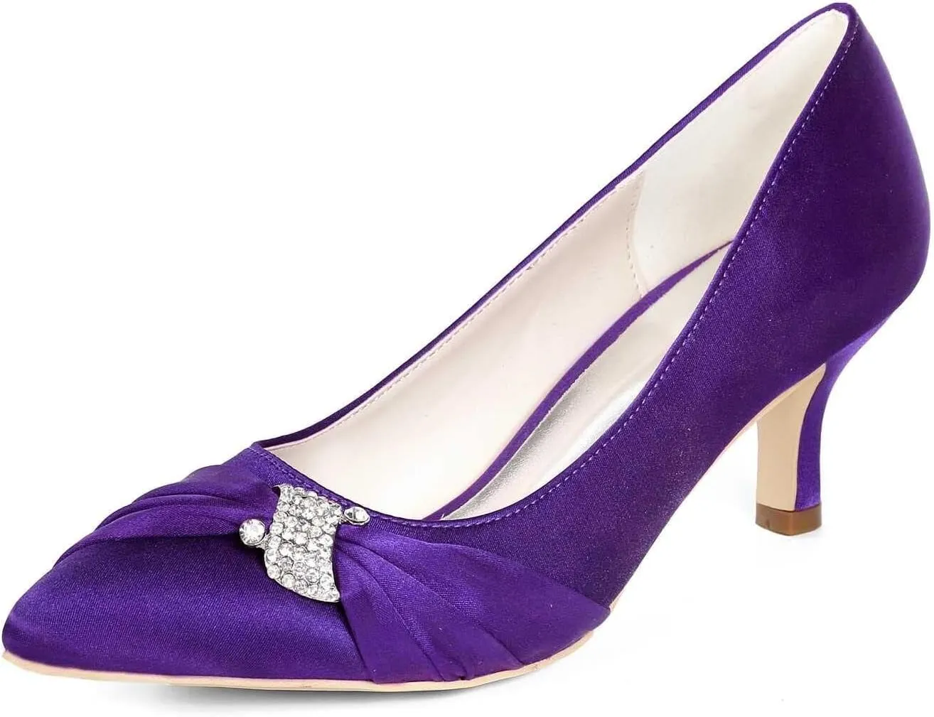 Womens Wedding Shoes NALoRa Women's Rhinestone Heeled Sandals Pointy Toe Stilettos High Heels Pointed Toe Slip on Pumps Wedding Shoes for Bridal Dress(Dark Purple,3.5 UK)