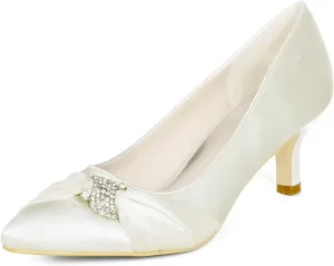 Womens Wedding Shoes NALoRa Women's Rhinestone Heeled Sandals Pointy Toe Stilettos High Heels Pointed Toe Slip on Pumps Wedding Shoes for Bridal Dress(Ivory,3.5 UK)
