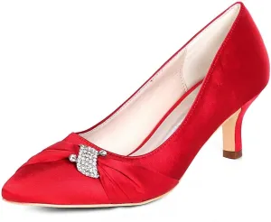 Womens Wedding Shoes NALoRa Women's Rhinestone Heeled Sandals Pointy Toe Stilettos High Heels Pointed Toe Slip on Pumps Wedding Shoes for Bridal Dress(Red,7 UK)