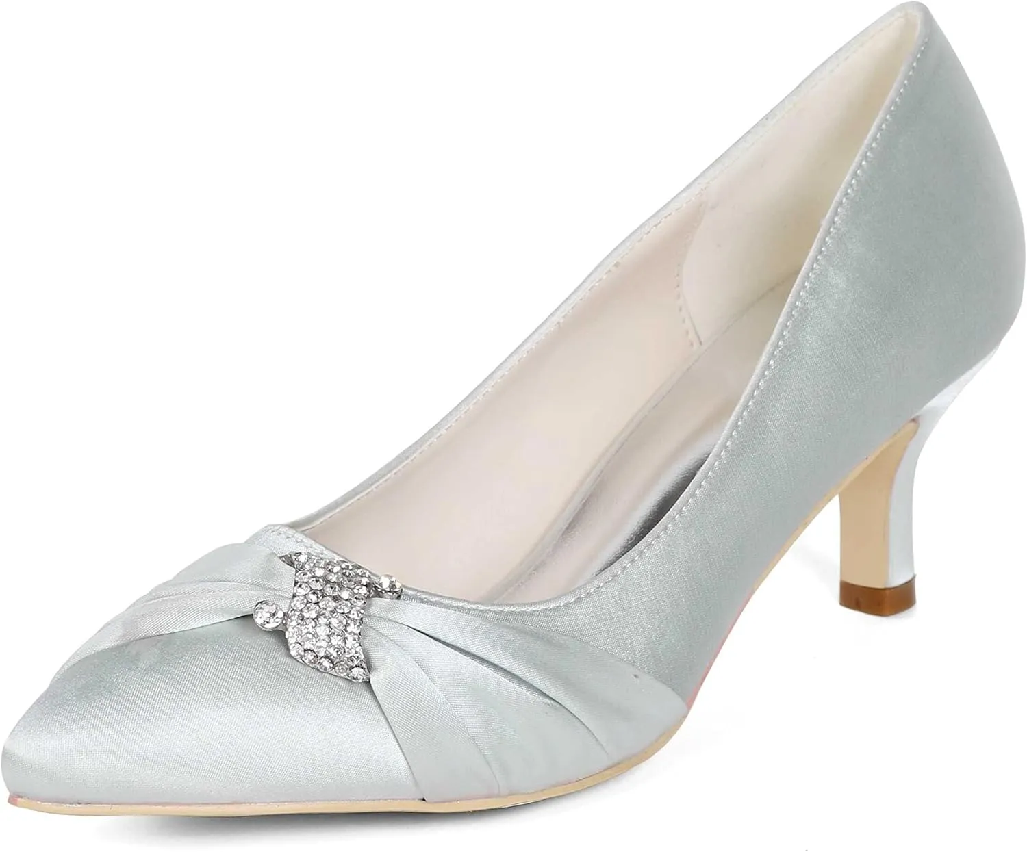Womens Wedding Shoes NALoRa Women's Rhinestone Heeled Sandals Pointy Toe Stilettos High Heels Pointed Toe Slip on Pumps Wedding Shoes for Bridal Dress(Silver,4 UK)