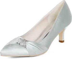 Womens Wedding Shoes NALoRa Women's Rhinestone Heeled Sandals Pointy Toe Stilettos High Heels Pointed Toe Slip on Pumps Wedding Shoes for Bridal Dress(Silver,4 UK)