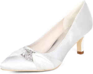 Womens Wedding Shoes NALoRa Women's Rhinestone Heeled Sandals Pointy Toe Stilettos High Heels Pointed Toe Slip on Pumps Wedding Shoes for Bridal Dress(White,4.5 UK)