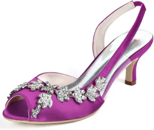 Womens Wedding Shoes Wedding Heels Peep Toe Wedding Shoes for Bride High Heels Slip On Rhinestones Bridal Shoes Satin Evening Party Prom Dress(Purple,3 UK)