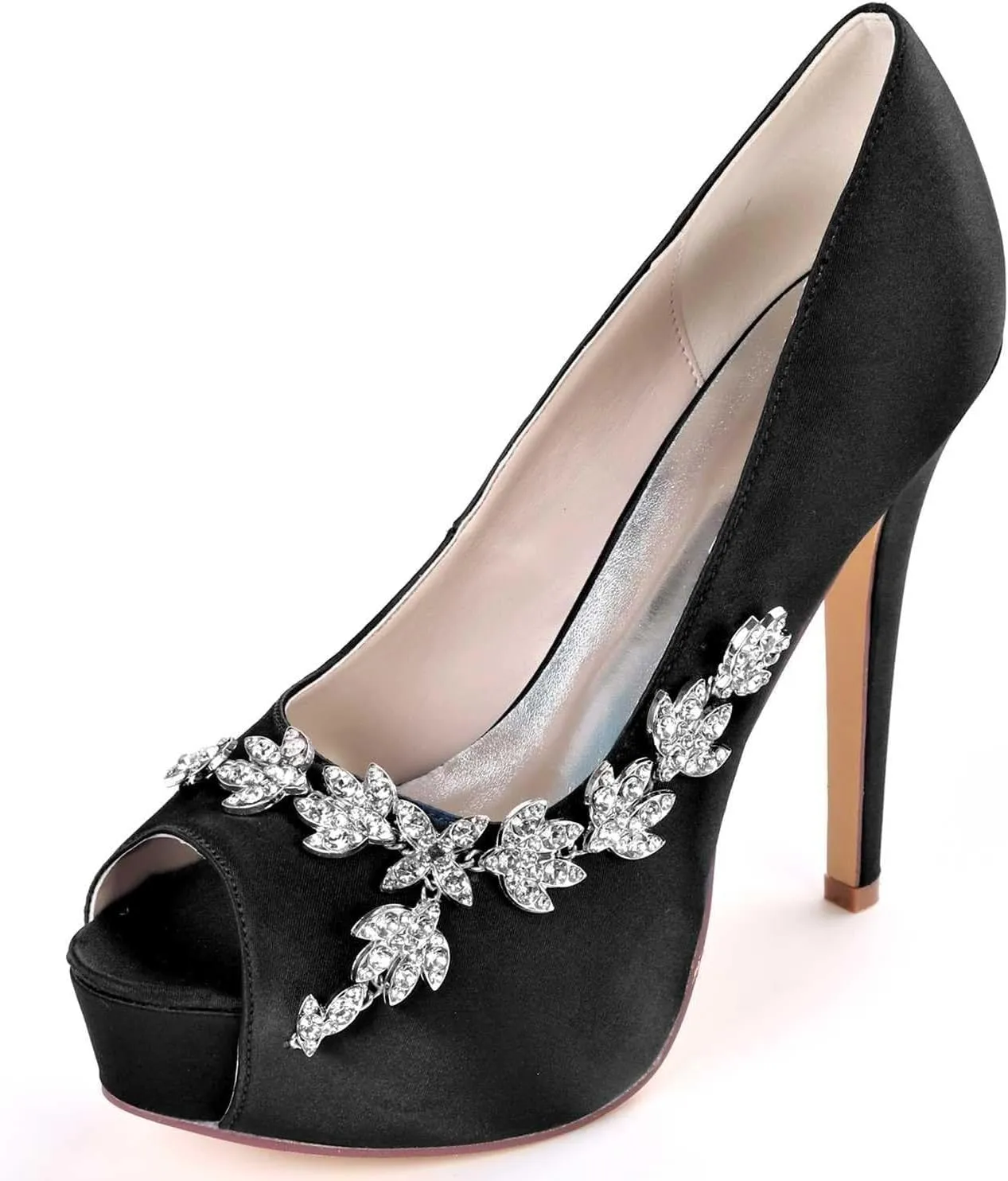 Womens Wedding Shoes Wedding Shoes for Bride High Heel Platform Bridal Shoes Rhinestones Wedding Heels for Women Pumps Satin Evening Party Prom Dress Shoes Dark Purple(Black,3 UK)
