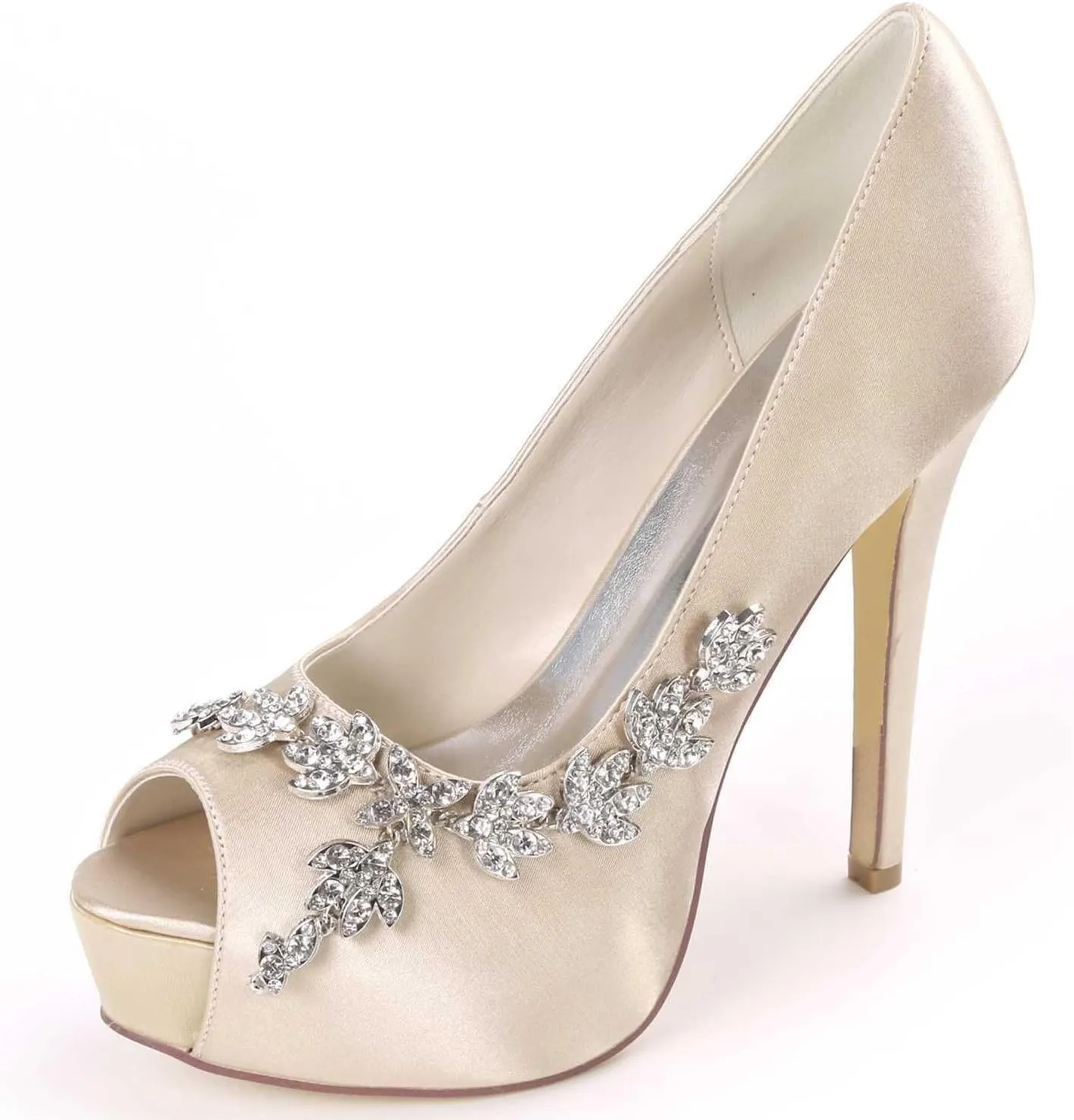 Womens Wedding Shoes Wedding Shoes for Bride High Heel Platform Bridal Shoes Rhinestones Wedding Heels for Women Pumps Satin Evening Party Prom Dress Shoes Dark Purple(Champagne,4 UK)