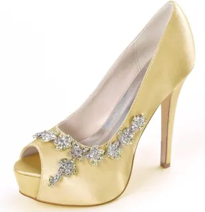 Womens Wedding Shoes Wedding Shoes for Bride High Heel Platform Bridal Shoes Rhinestones Wedding Heels for Women Pumps Satin Evening Party Prom Dress Shoes Dark Purple(Gold,6 UK)