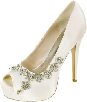 Womens Wedding Shoes Wedding Shoes for Bride High Heel Platform Bridal Shoes Rhinestones Wedding Heels for Women Pumps Satin Evening Party Prom Dress Shoes Dark Purple(Ivory,4 UK)