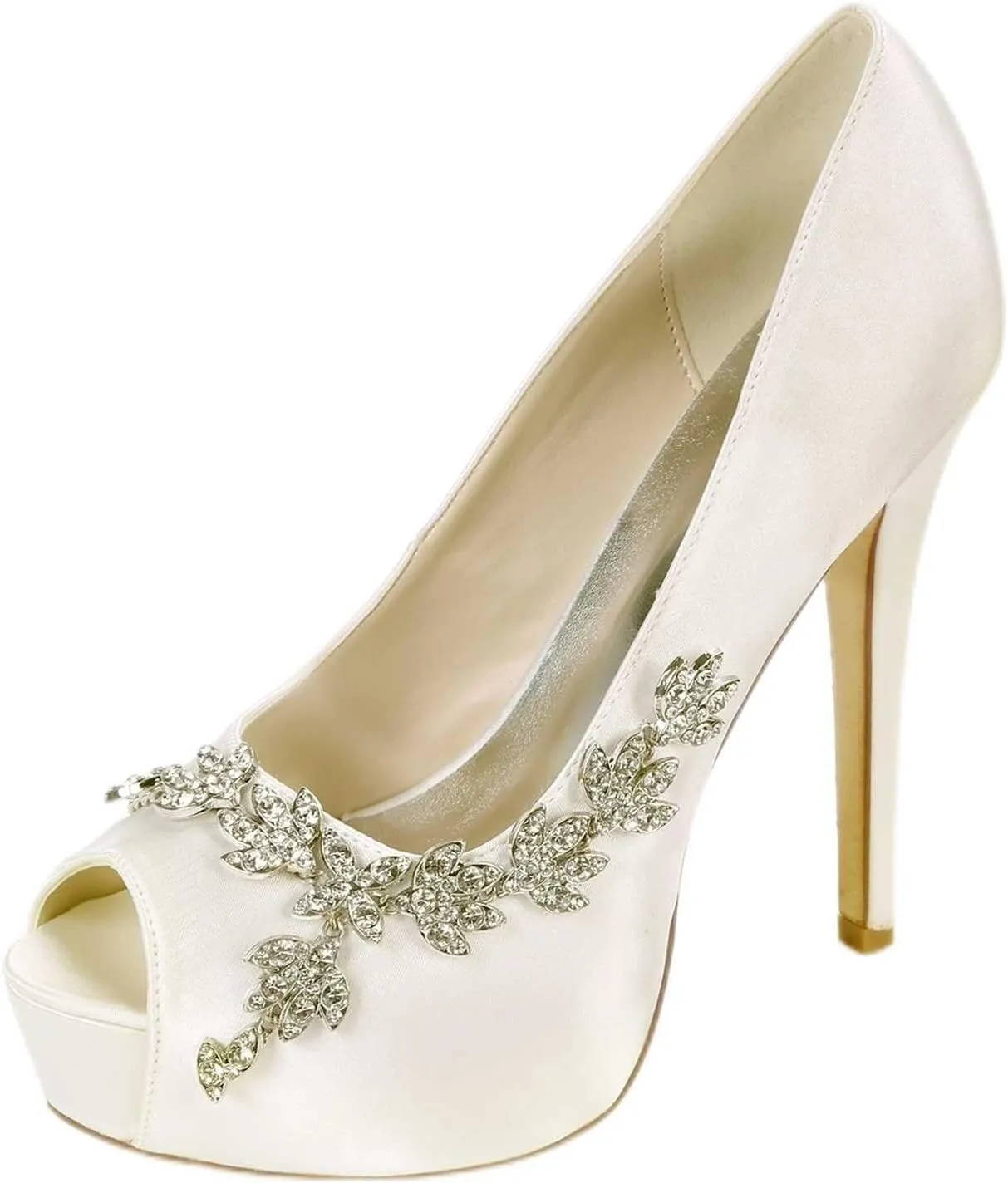 Womens Wedding Shoes Wedding Shoes for Bride High Heel Platform Bridal Shoes Rhinestones Wedding Heels for Women Pumps Satin Evening Party Prom Dress Shoes Dark Purple(Ivory,4 UK)