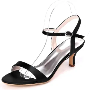 womens wedding Shoes Women's Open Toe High Heels Stilettos Kitten Heels Bridal Shoes Satin Buckle Party Pump Heel Sandals(black,4.5 UK)