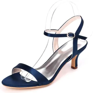 womens wedding Shoes Women's Open Toe High Heels Stilettos Kitten Heels Bridal Shoes Satin Buckle Party Pump Heel Sandals(Dark Blue,6 UK)