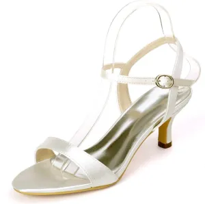 womens wedding Shoes Women's Open Toe High Heels Stilettos Kitten Heels Bridal Shoes Satin Buckle Party Pump Heel Sandals(Ivory,4 UK)
