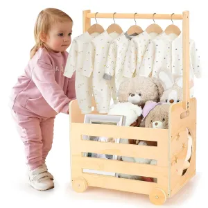 Wooden Baby Shower Crate Closet with Wheels & Higher Handle, Pushable Baby Shower Gifts Baby Basket, Wooden Crate for Storage, Personalized Baby Gifts for Newborn Boy Girl New Parent, 28" x 13.6" x 9"