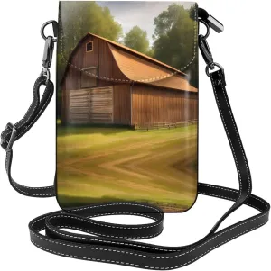 Wooden Barn Countryside Small Cell Phone Purse - Ideal Travel Accessory for Women and Teens - Adjustable Strap